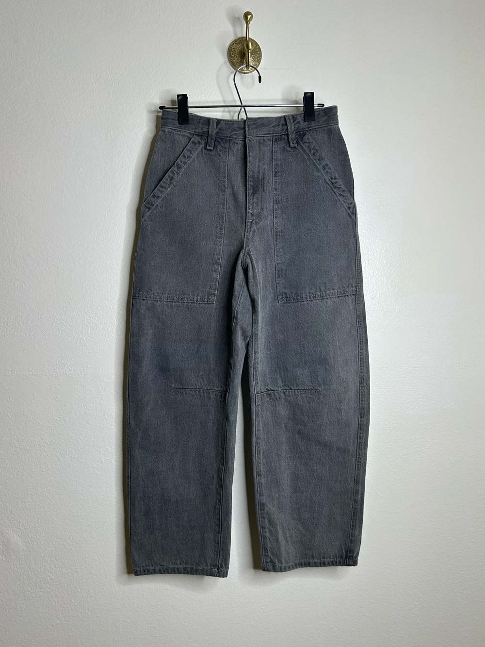 NWT Enza Costa 100% Cotton Rigid Denim Black Barrel Utility Style Cropped Jean